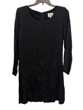 R.J. Collection Black Beaded Floral Dress Size 14 Made In USA Dry Clean